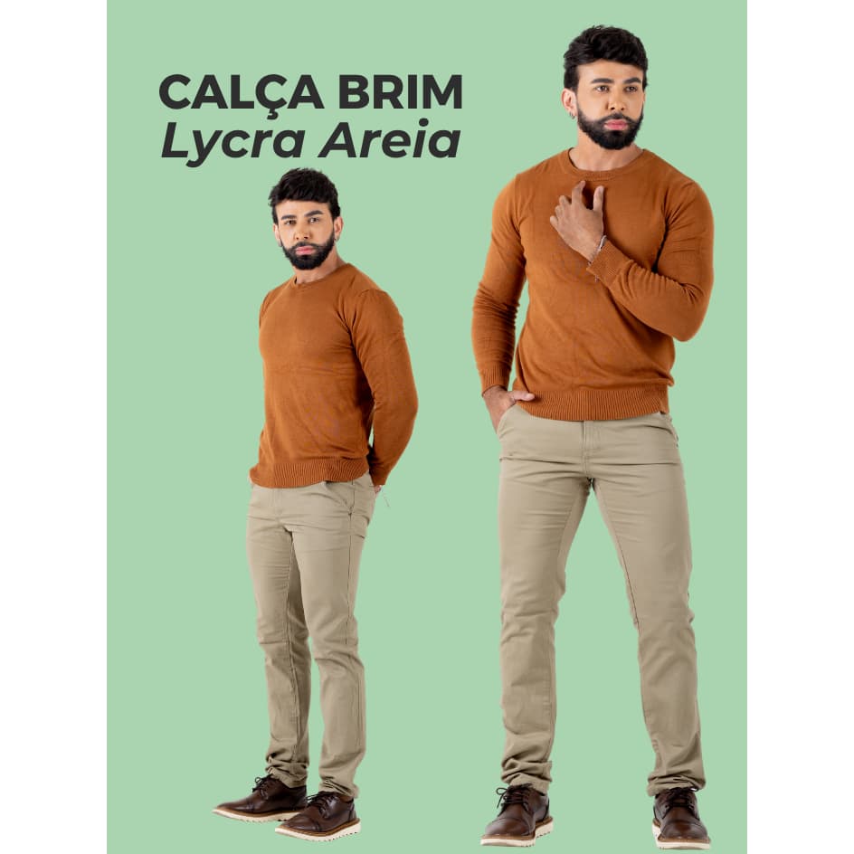 Calça Masculina Brim Slim Areia – Casual, Confortável com Elastano | Versátil e Durável