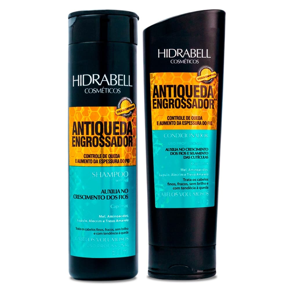 Shampoo 500ml e Condicionador 450g Antiqueda Engrossador Encorpa Fios Estimula Crescimento Hidrabell