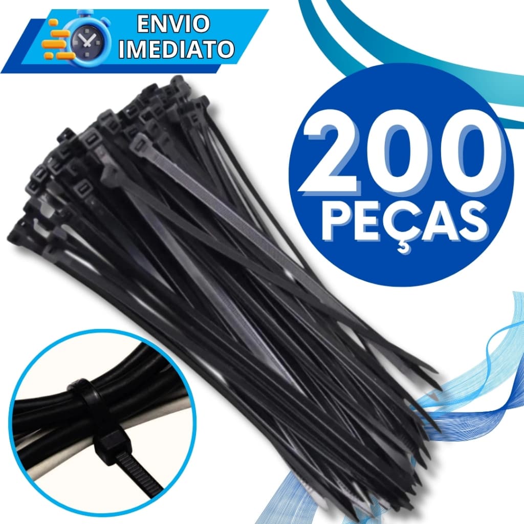 KIT Jogo 200 Abraçadeira de Nylon Enforca Gato Braçadeira Cintas Plásticas Super Resistente Presilha Diversas Medidas