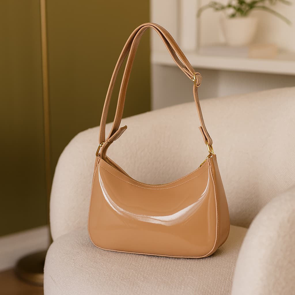 Bolsa Feminina De Ombro Ajustável Moda Meia Lua Luxo De Verniz Ali Freitas