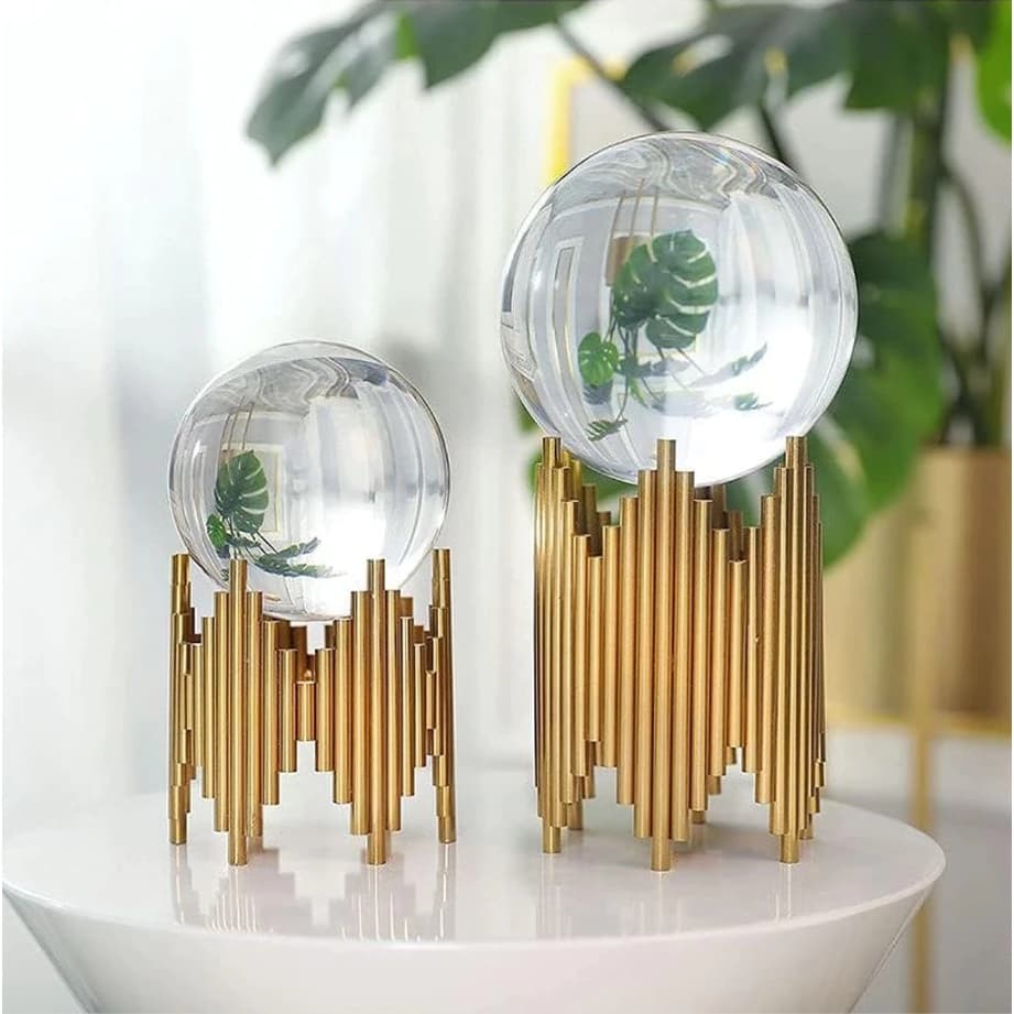 Decoração Enfeite Escultura Mesa Esfera Vidro Bola Cristal Dourado