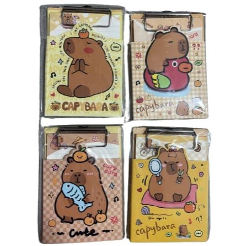 Mini Prancheta Com Bloco de Anotação Coleção Capivara 13,5cm x 9,0cm.