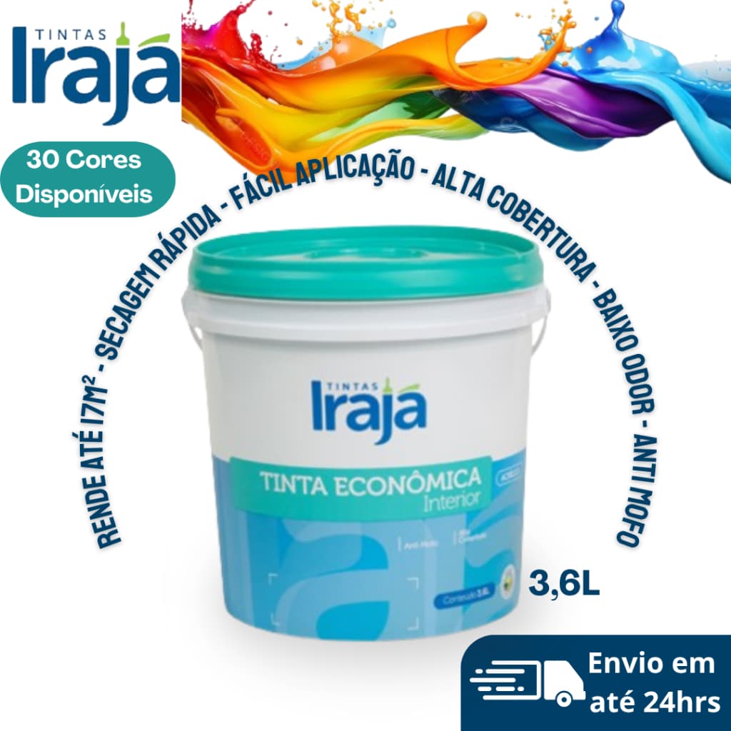Tinta Acrílica Econômica 3,6L para Interior, Alta Cobertura, Secagem Rápida, Baixo Odor, Irajá