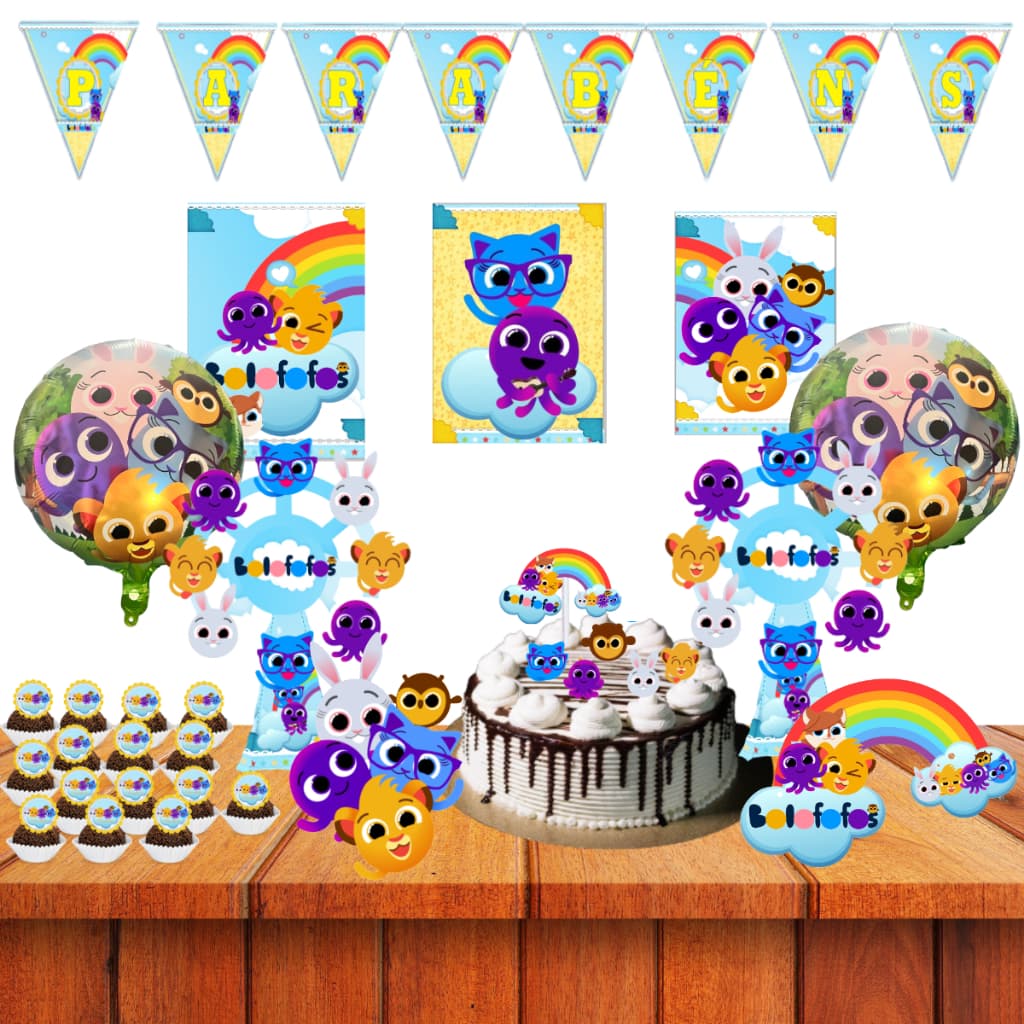 Kit festa em casa só um bolinho decoração anversario mesversario bolofofo + 2 balões metalizados