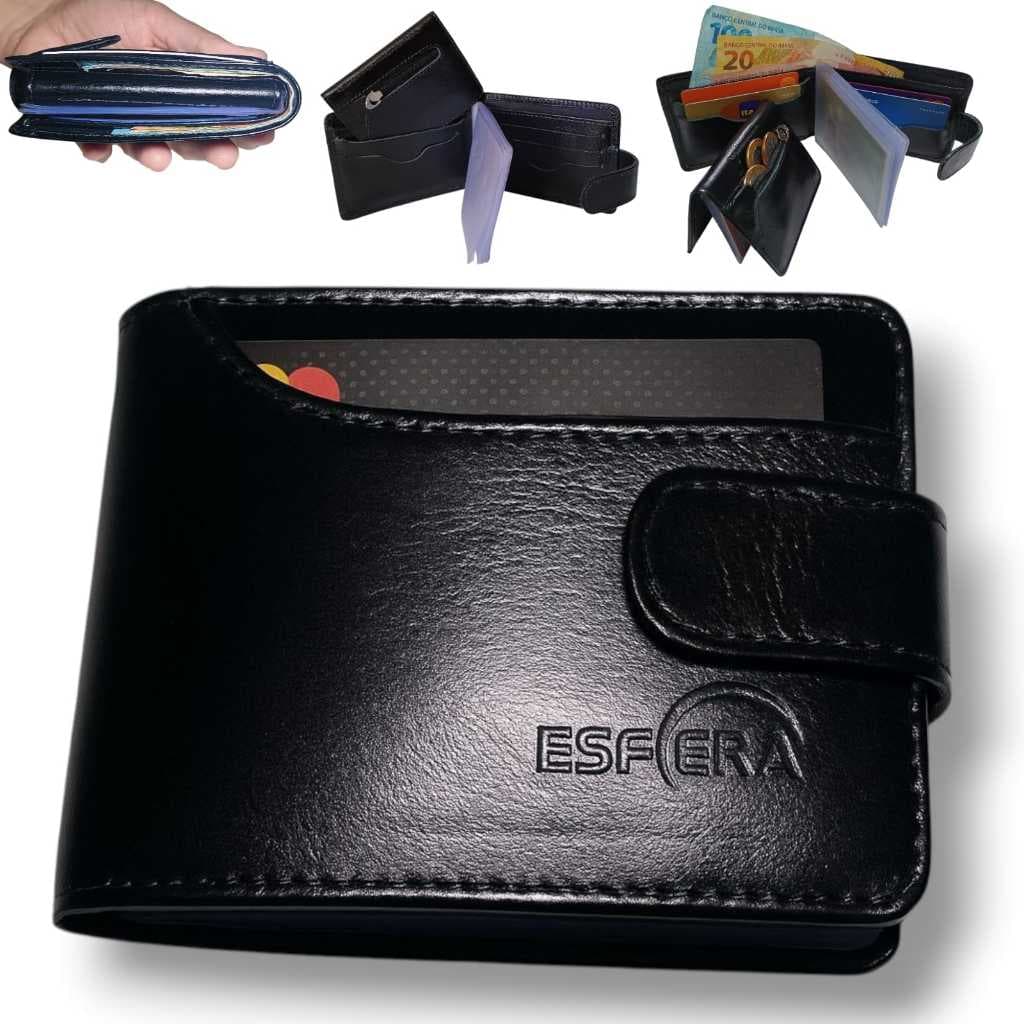Carteira De Couro Premium Couro Legítimo Com Suporte Removível E Fecho De Pressão Com Porta Moedas