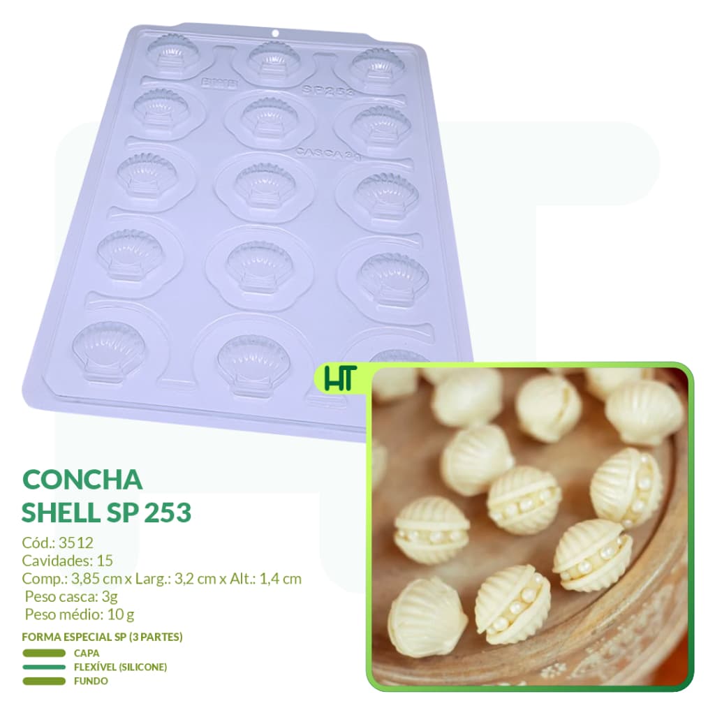 Forma para Chocolate - Concha Shell SP253 BWB 3512  - Doces Finos para Casamento ou Fundo do Mar