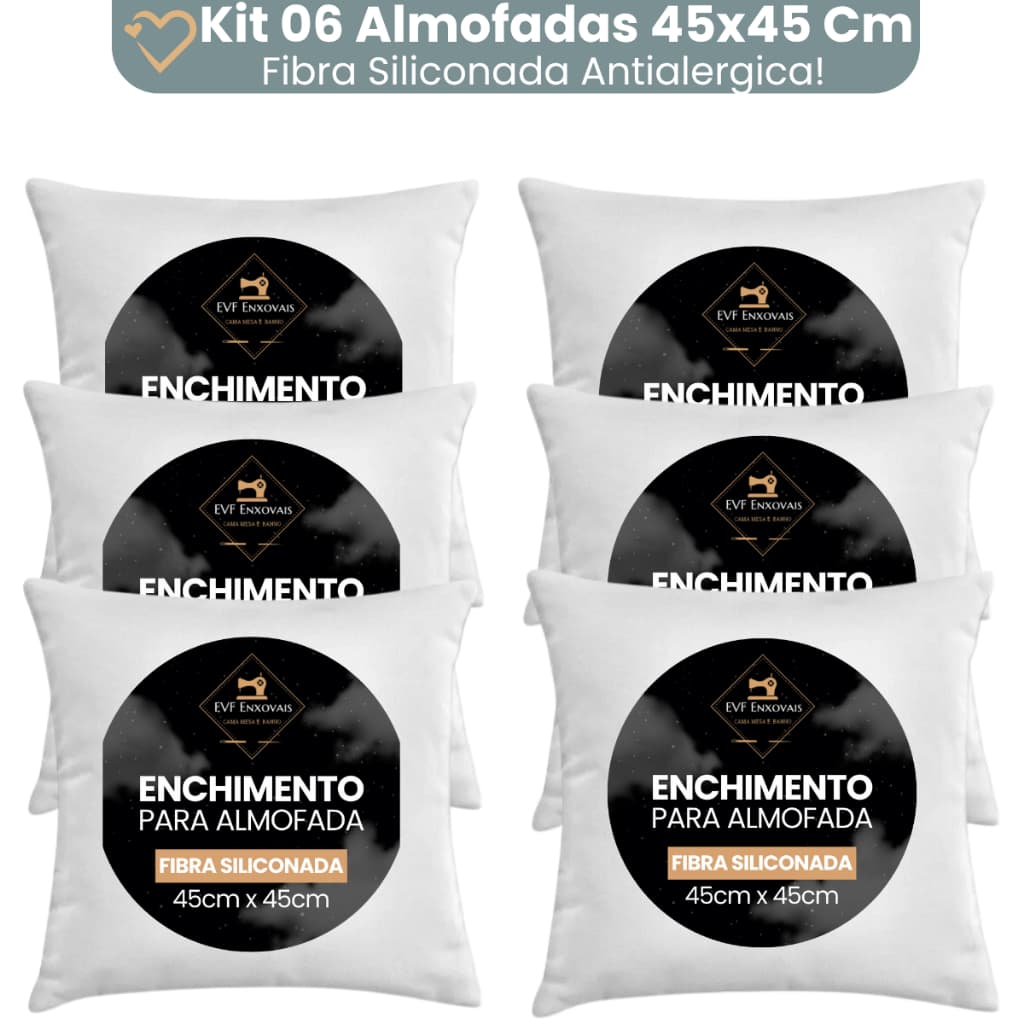 Enchimento Almofada Refil 45x45 Silicone Antialergico Kit Com 6 Unidades