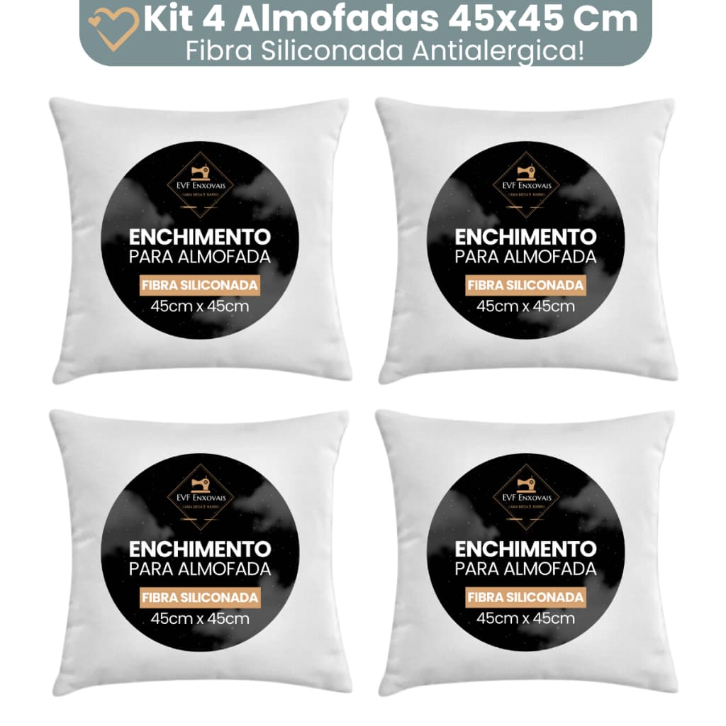 Kit 4 Enchimentos Almofada Refil 45x45 Silicone Antialergico