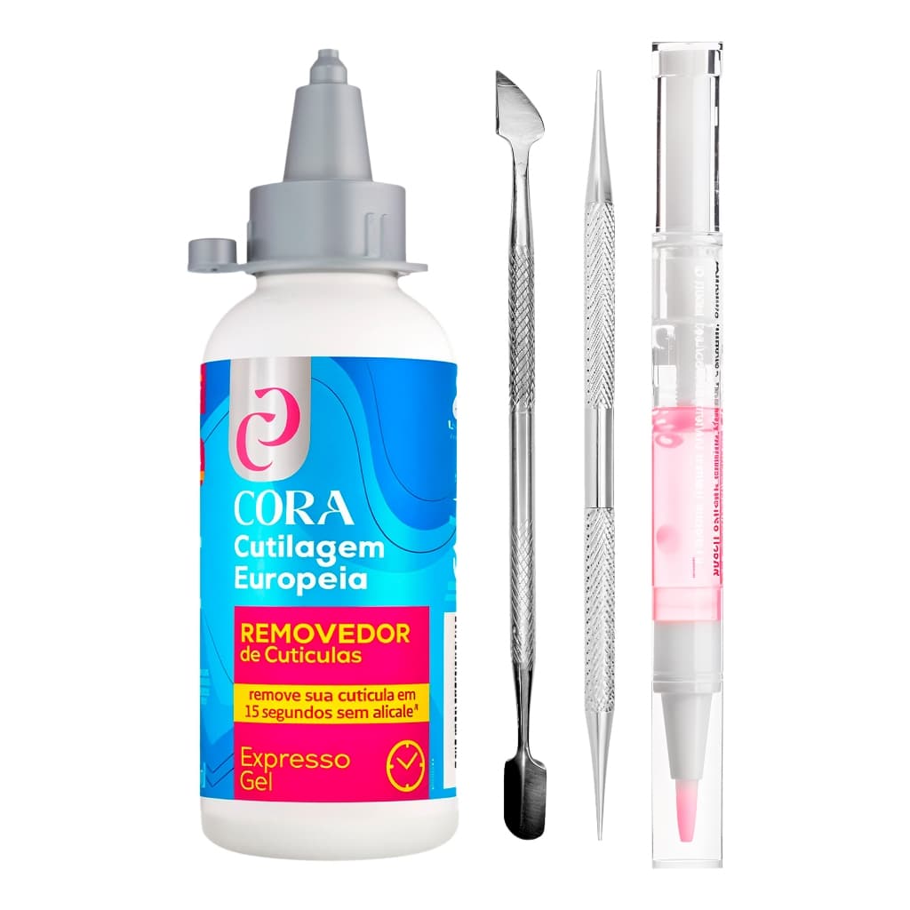 Kit Hidratação Remoção Cutículas Unhas Profissional Cora Gel 15s Espátula Inox Palito Caneta
