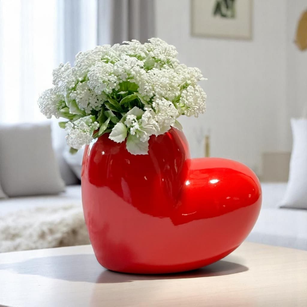 Decoração Luxo Casa Vaso Coração Cerâmica Arranjo Flores Mesa Festa