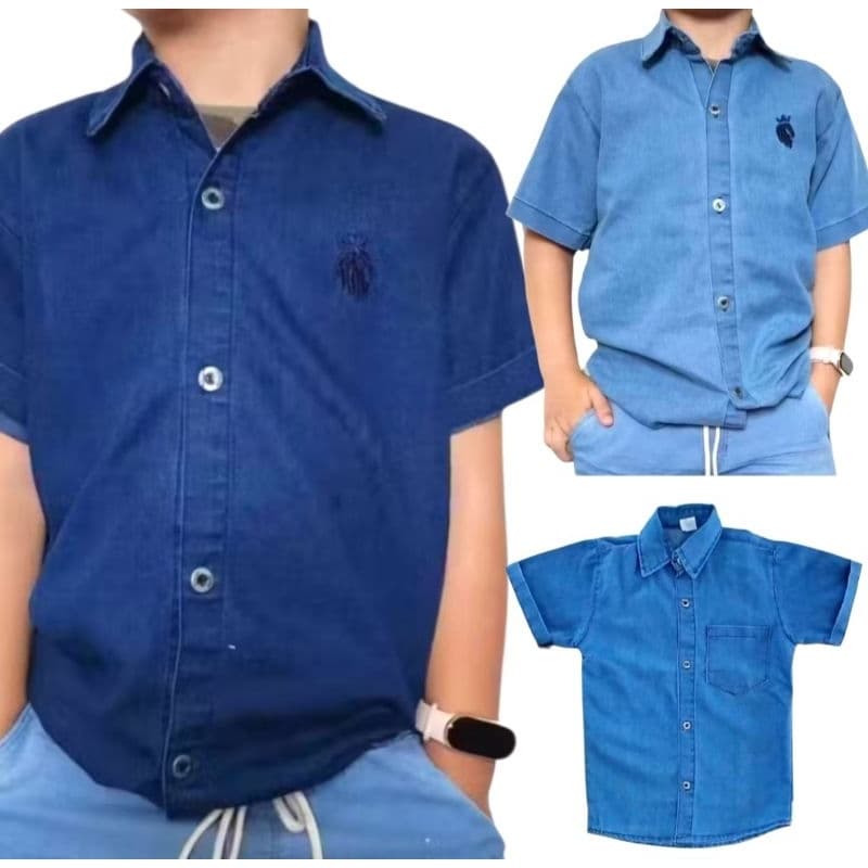 camisa jeans manga curta infantil  camisa jeans juvenil menino infantil  no tamanho  p m g bb 10 12 14 16 camisa menino