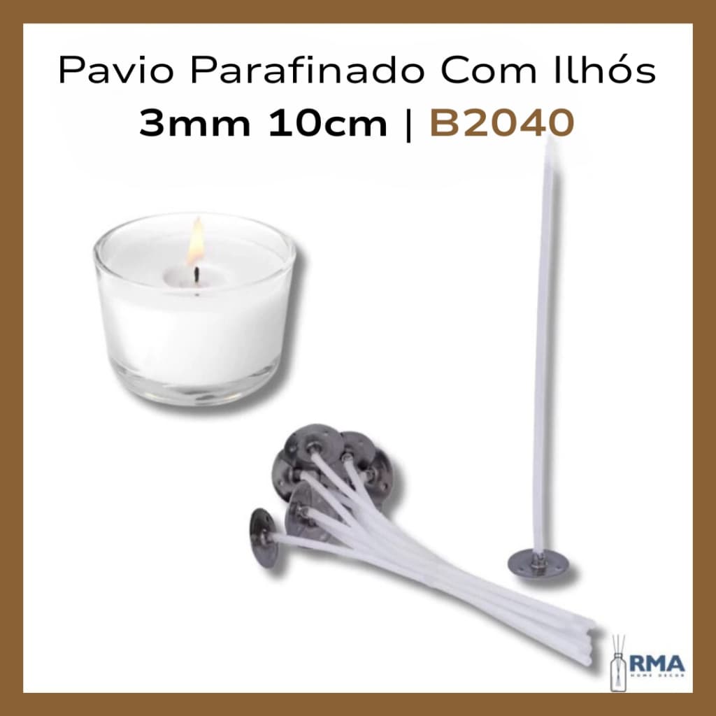 Pavio Parafinado 100% Algodão 3mm - 10cm | B2040 -  Indicado para Copo Wisk Nadir 265ml