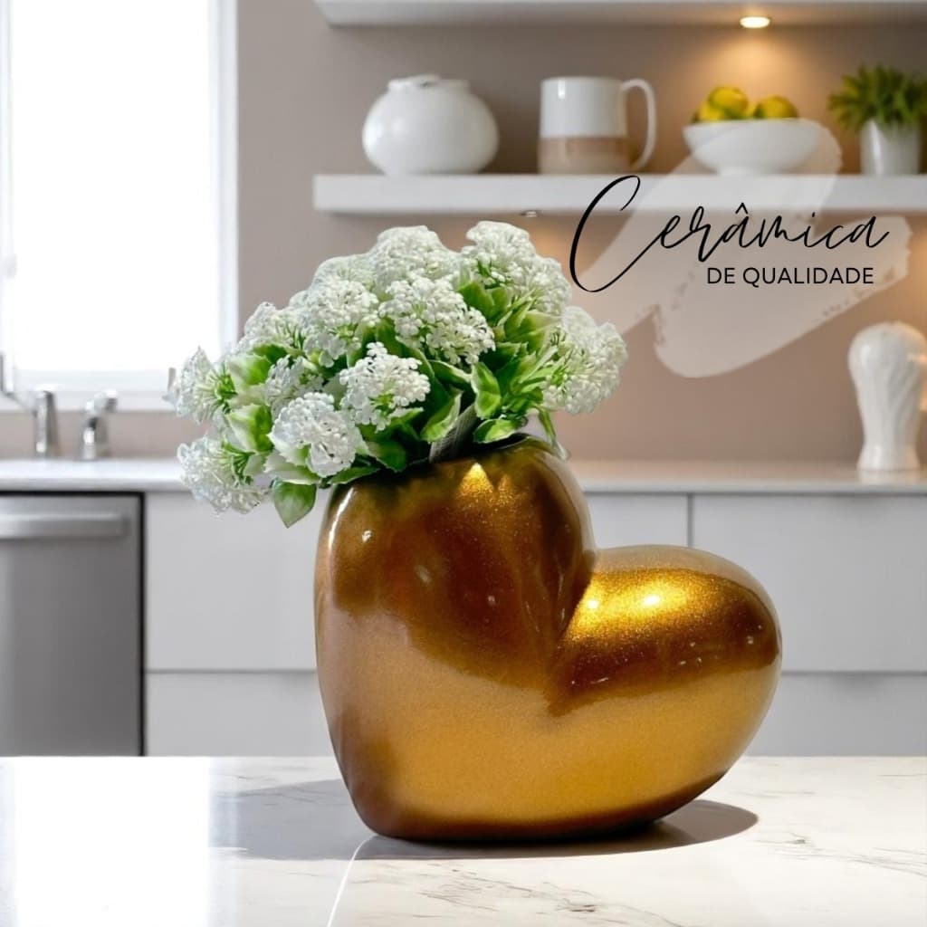 Decoração Mesa Festa Luxo Coração Cerâmica Vaso Arranjo Flores Casa
