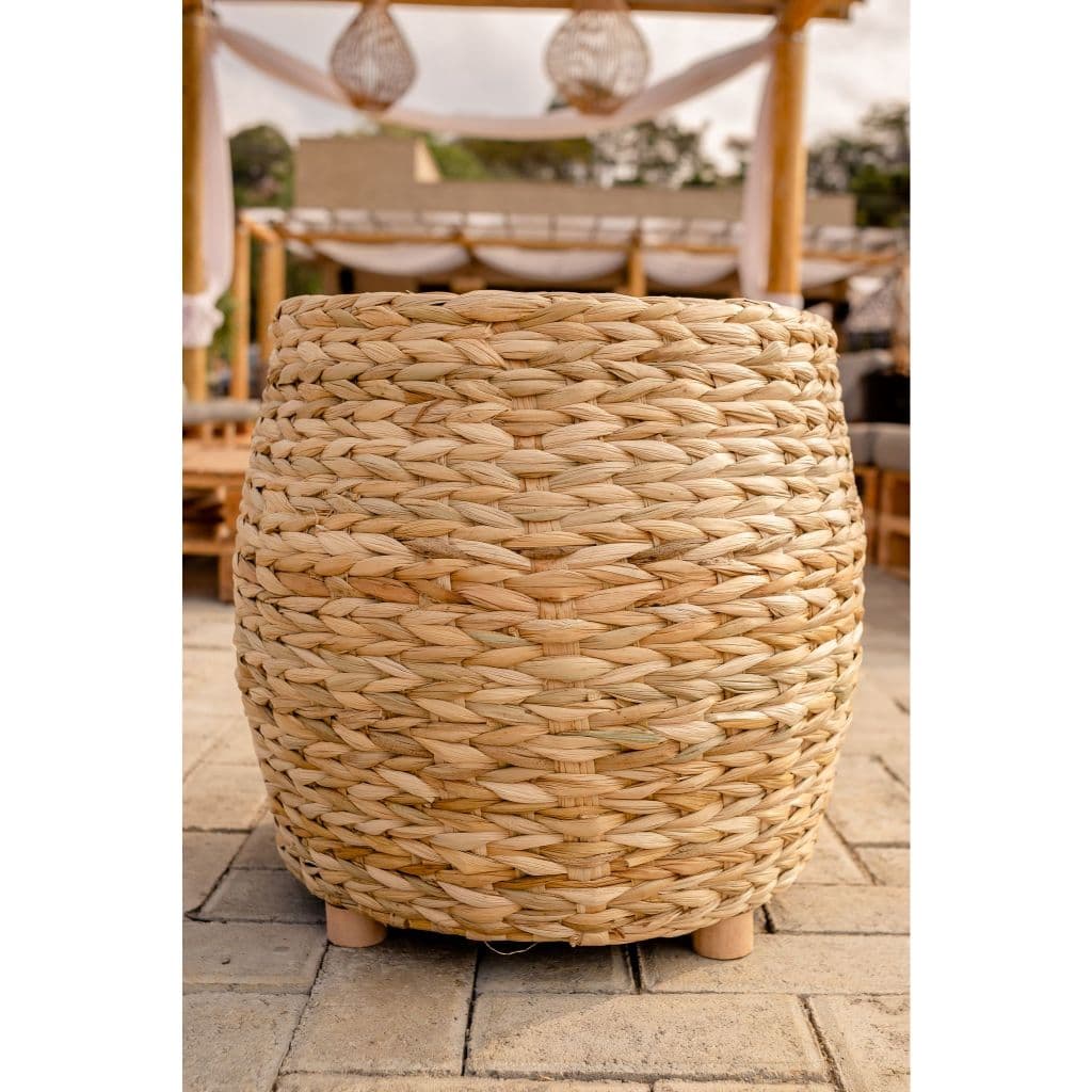 Puff Redondo Decorativo Para Sala Tecido Em Taboa