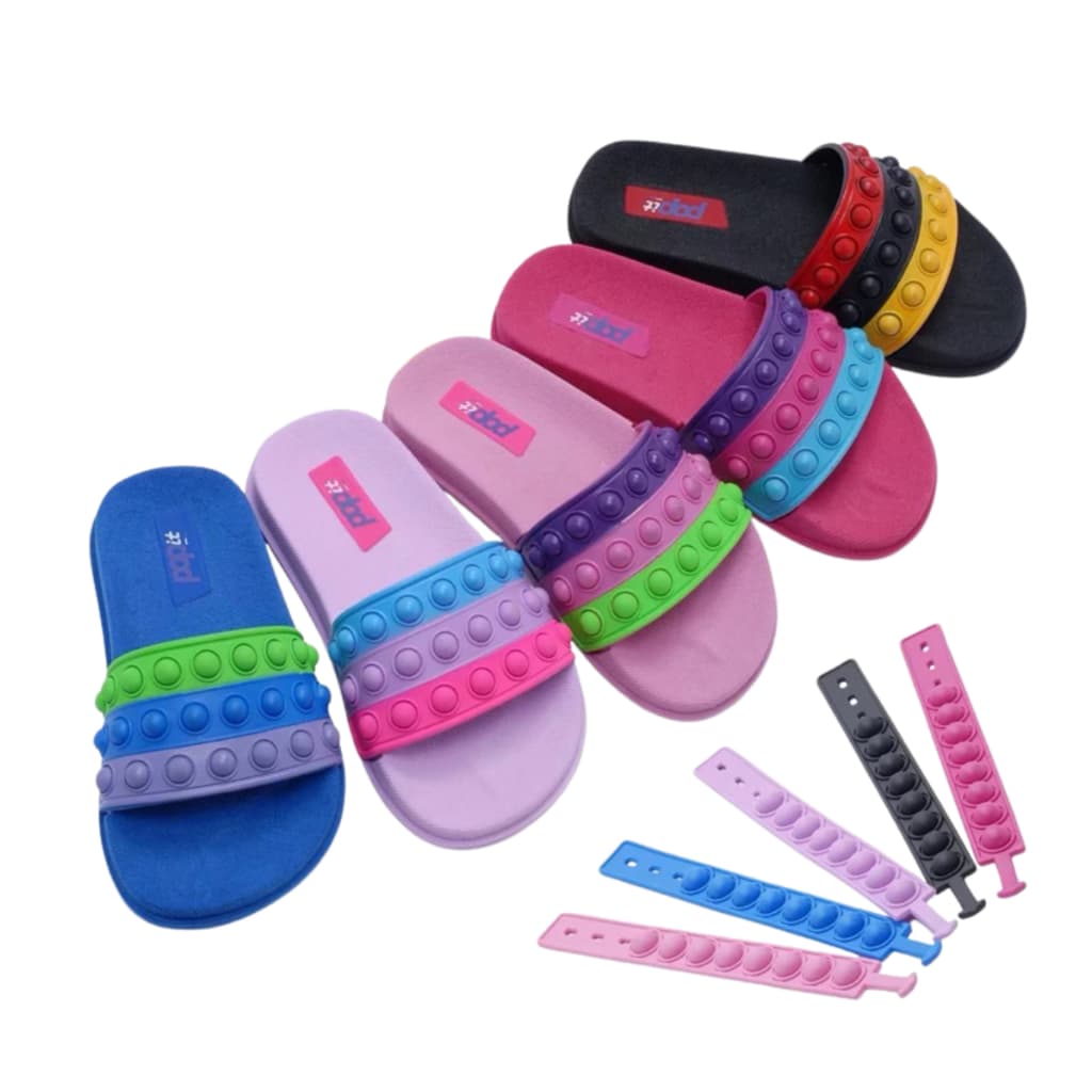 Chinelo slide infantil Pop It + pulseira kit promoção