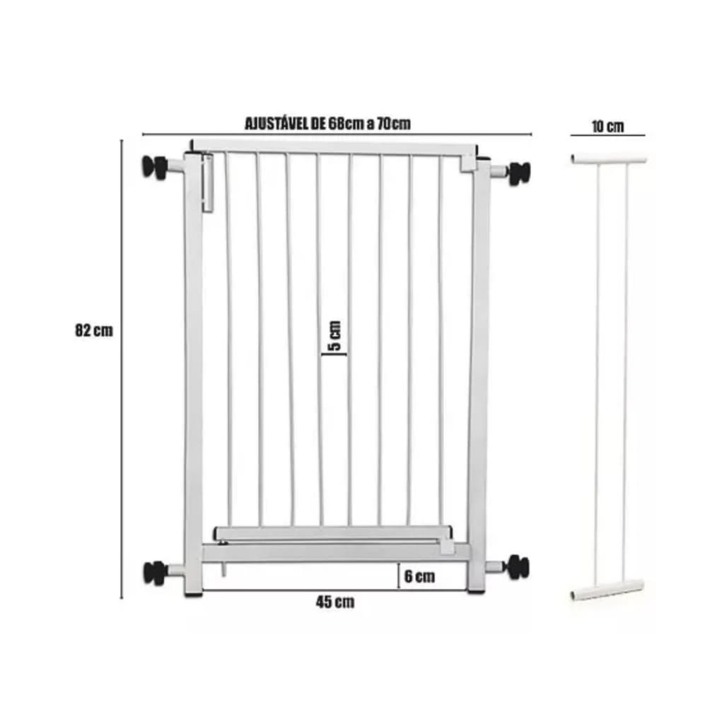 Portão De Segurança + Extensor 10cm Para Bebê Ou Pet- Branco