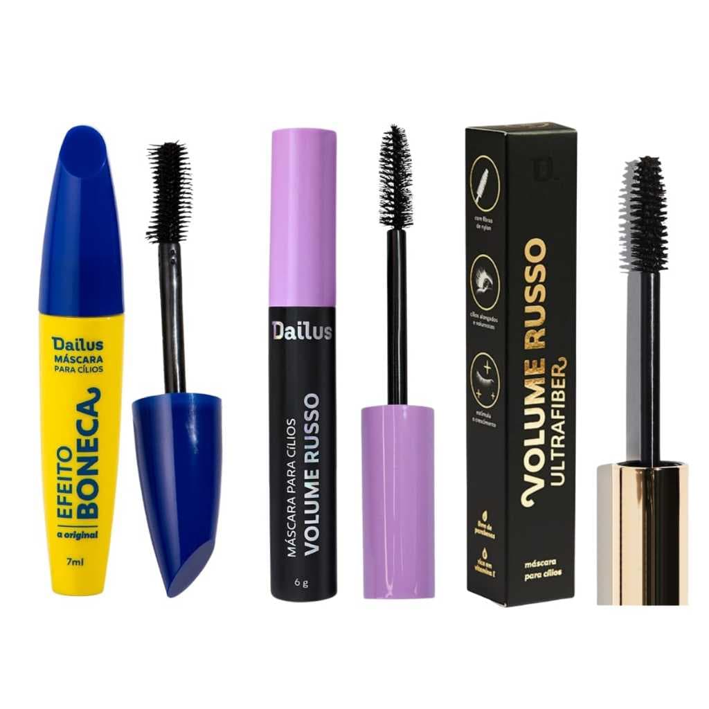 Rímel Dailus Máscara de Cilios Volume Russo UltraFiber Efeito Boneca Seca Rápido Alonga Curva Não Borra