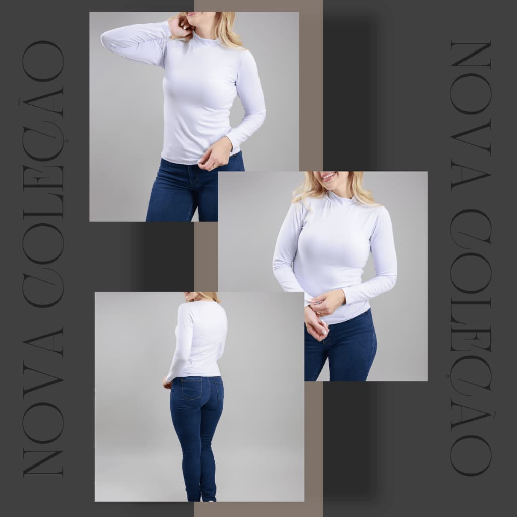 Kit 3 Blusas Gola Alta de Manga Cumprida de Viscolycra Adulta para Conforto e Estilo