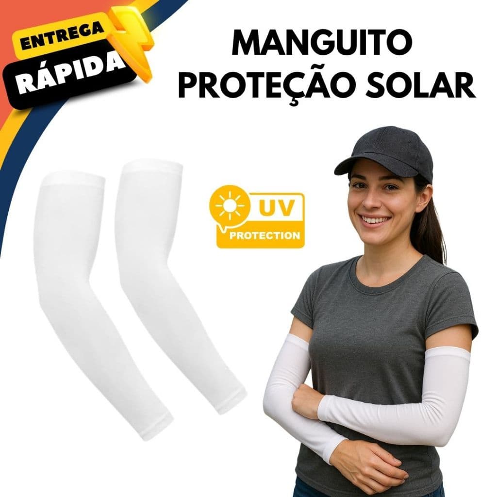 Manga Manguito Branco Eqpro UV50+ Esporte Trabalho Sol Vendedor Motoqueiro Proteção Segurança