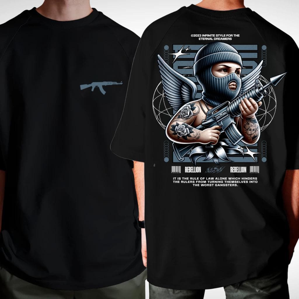 Camiseta Oversized Streetwear Unissex Anjo Angel Arma Manfinity 100% Algodão Premium