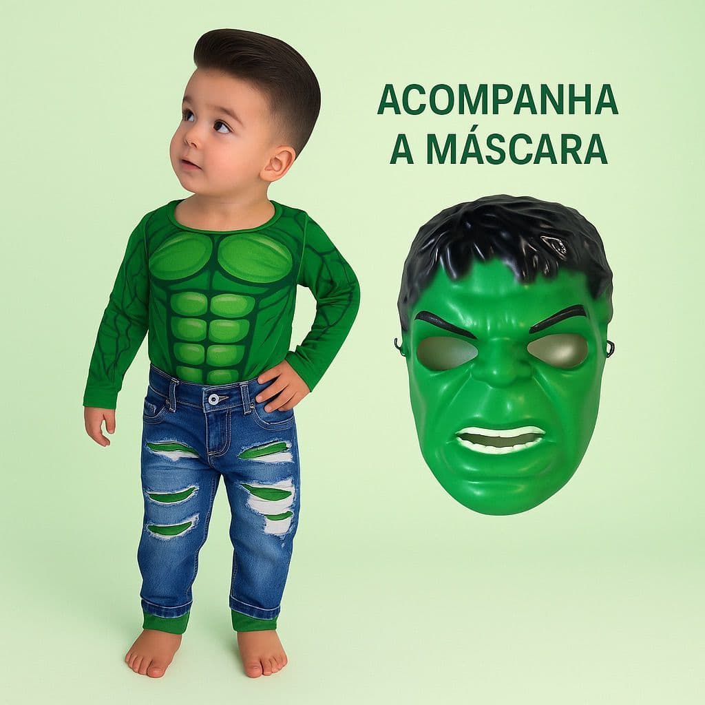 FANTASIA INFANTIL HULK COM ENCHIMENTO E MÁSCARA