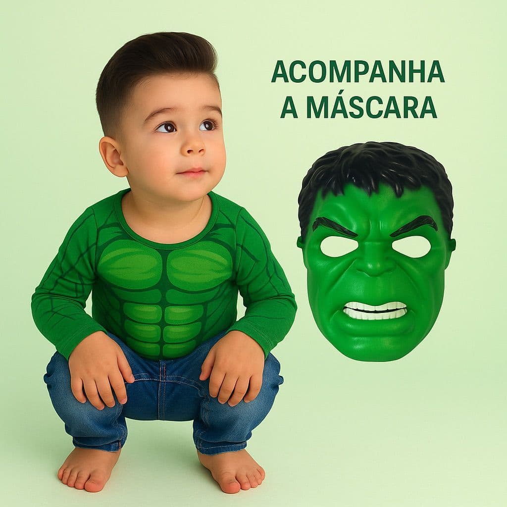 FANTASIA INFANTIL HULK LONGA COM ENCHIMENTO E MÁSCARA