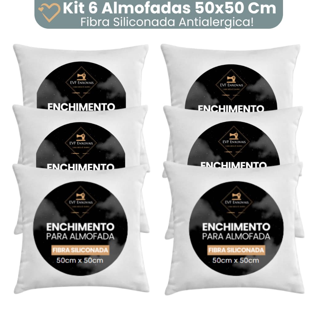 Kit 6 Unidades Enchimento Almofada Refil 50x50 Silicone Antialergico