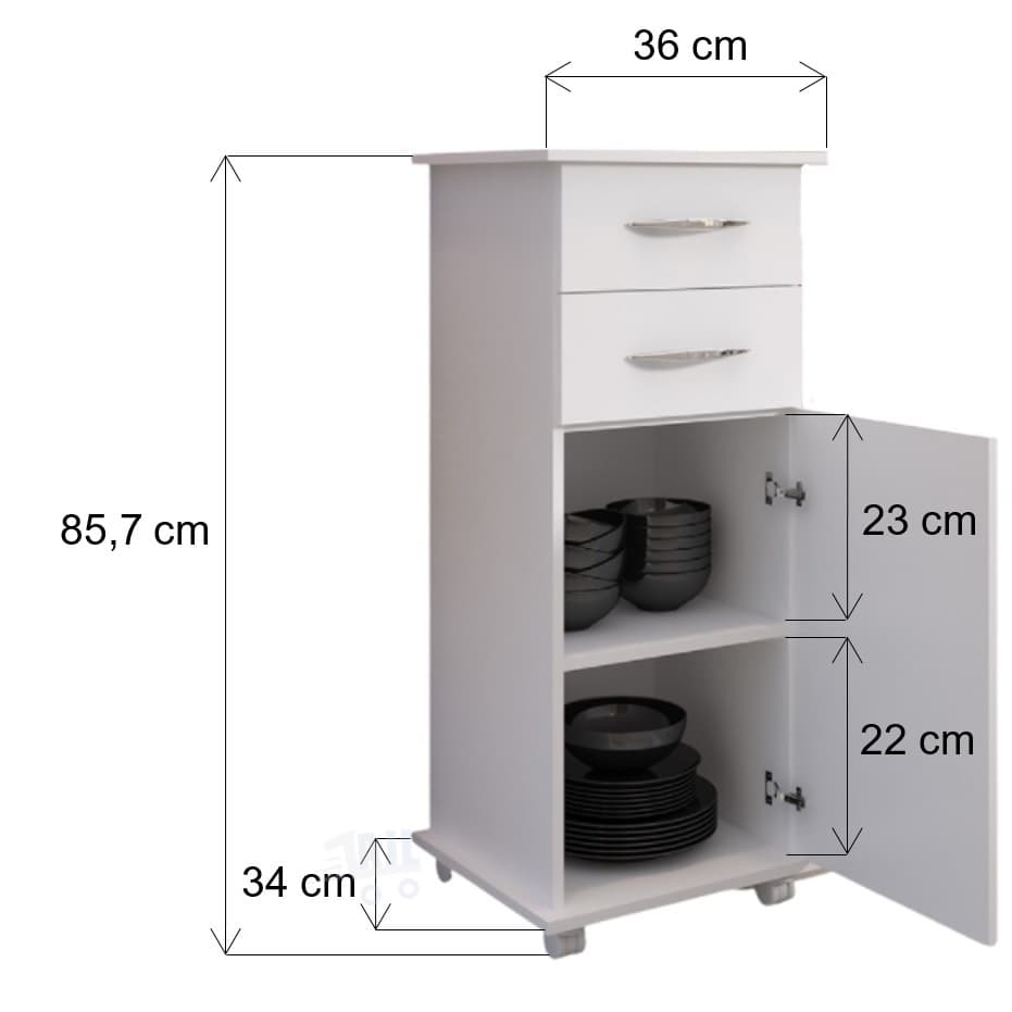 Balcão Multiuso Pequeno com Gavetas e Prateleiras – Cozinha, Banheiro, Escritório – Branco