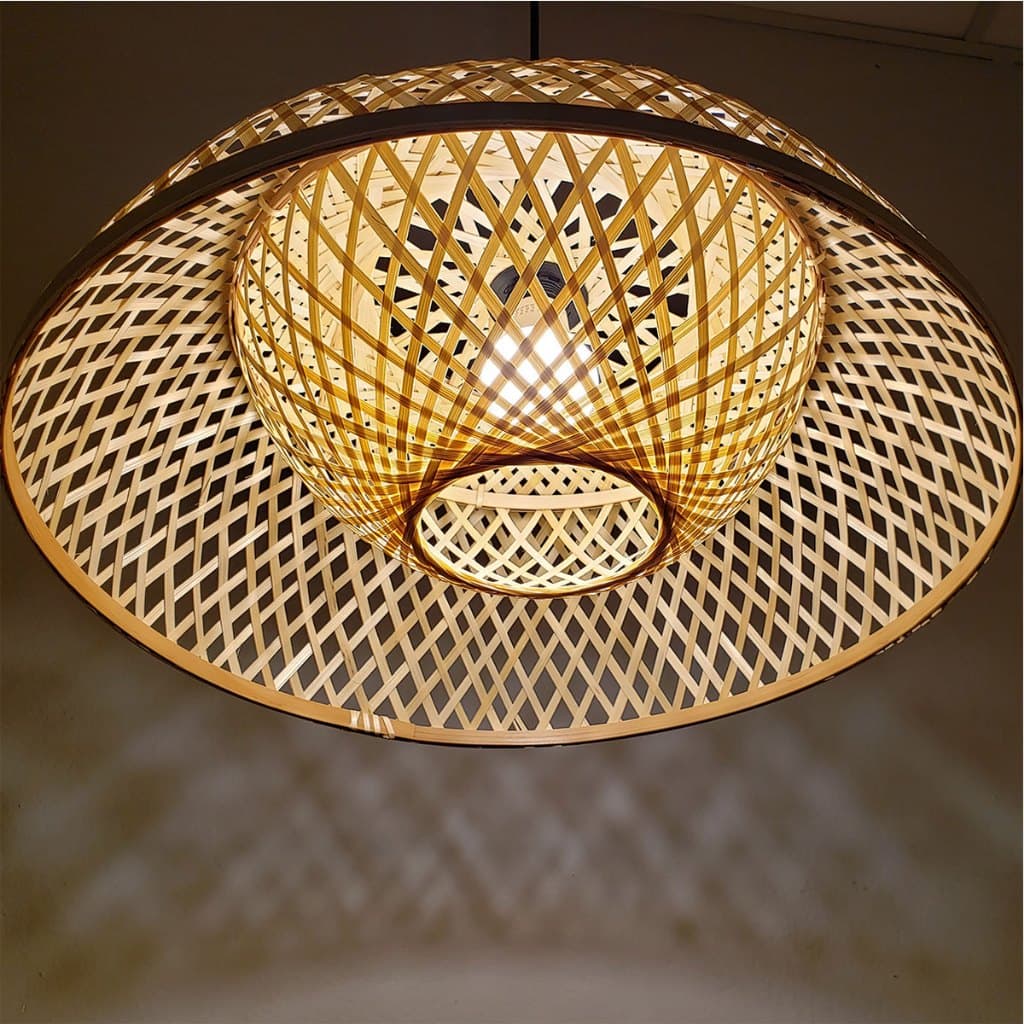 Luminária de Teto Lustre Pendente Bambu Tulum Rústico 45cm Redondo Lustre Sala Cozinha Área Gourmet