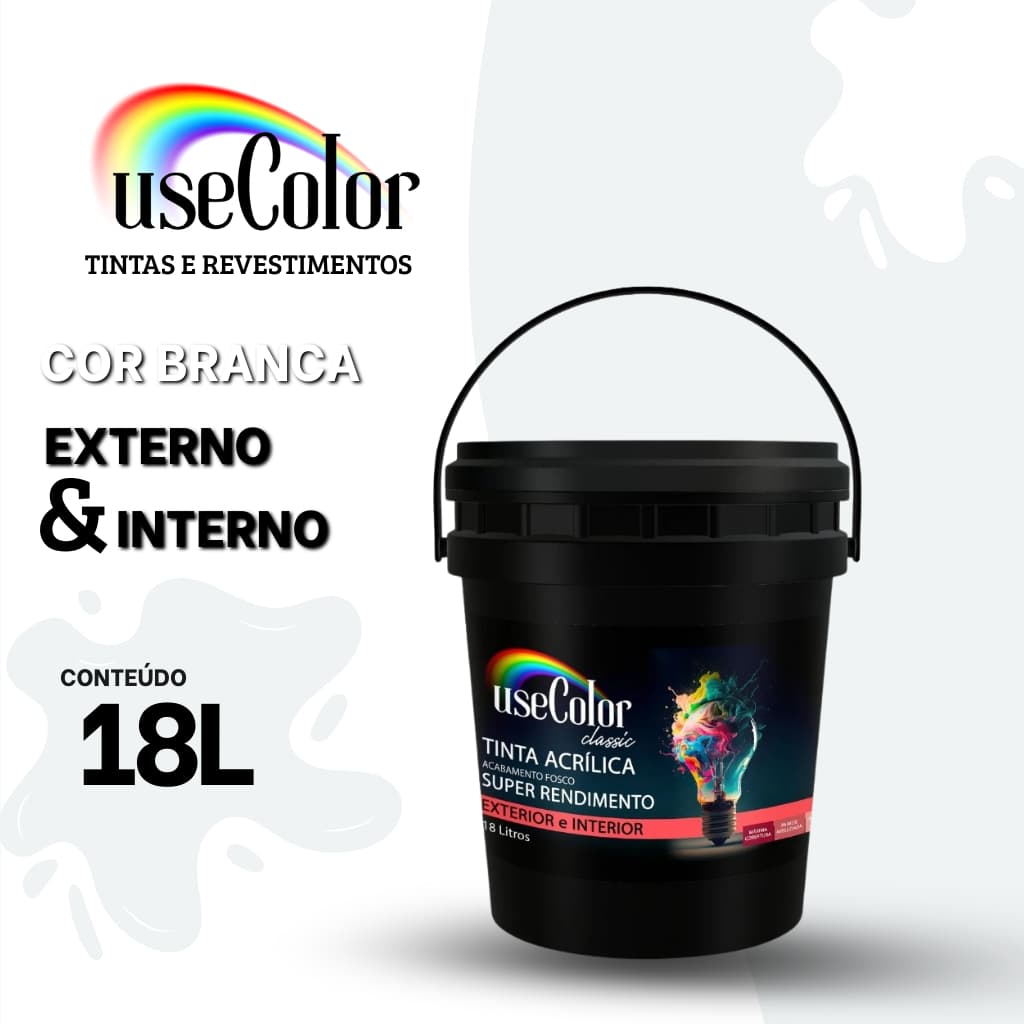 Tinta Acrílica Standard Premium 18L Cor Branca Classic Super rendimento Exterior e Interior Boa Cobertura Usecolor