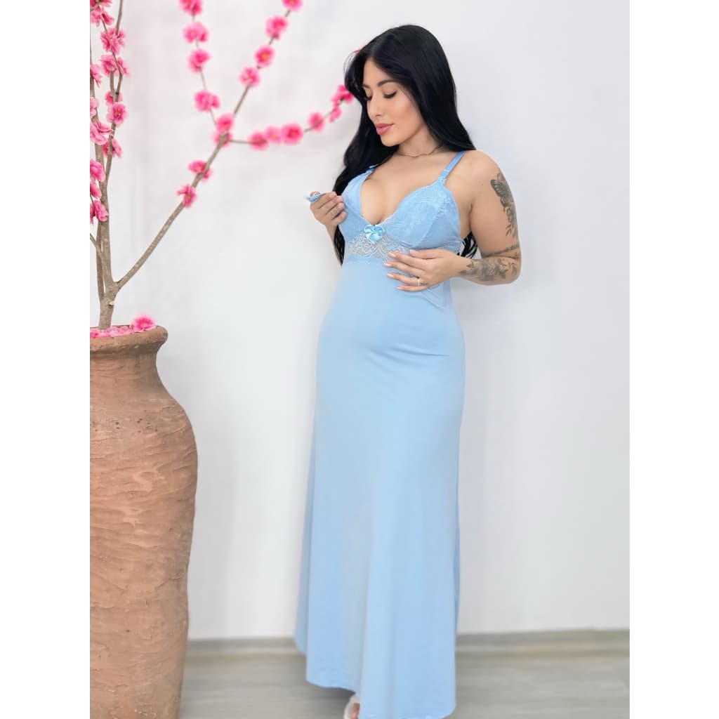 Camisola Amamentação LONGA Luxo com Detalhe em Renda em Microfibra e Abertura em Click.