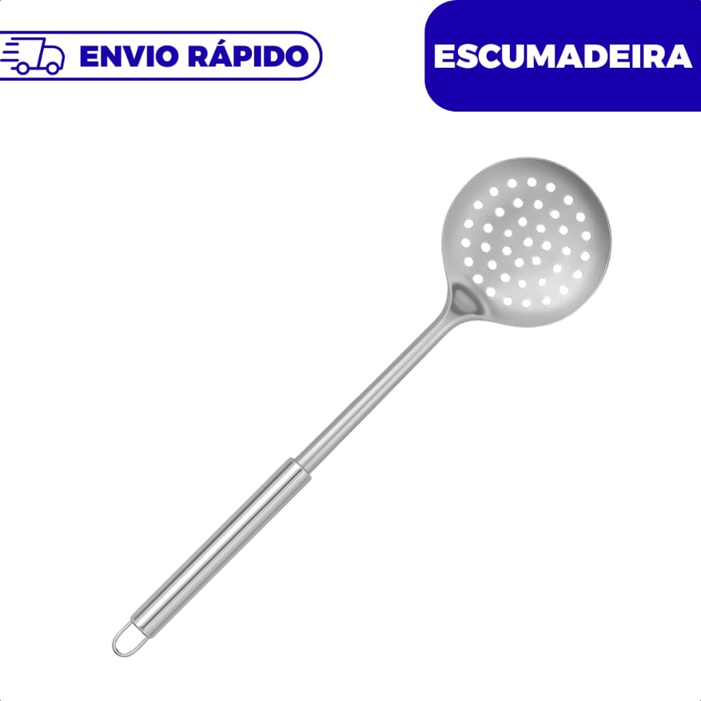 Escumadeira Em Aço Inox Cabo Tubular Arroz Grande Alimentos Inoxidável