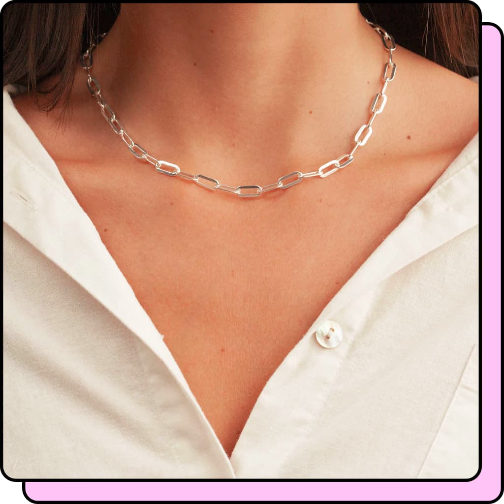 Choker Prata 925 Elos Colar Feminino Banhado
