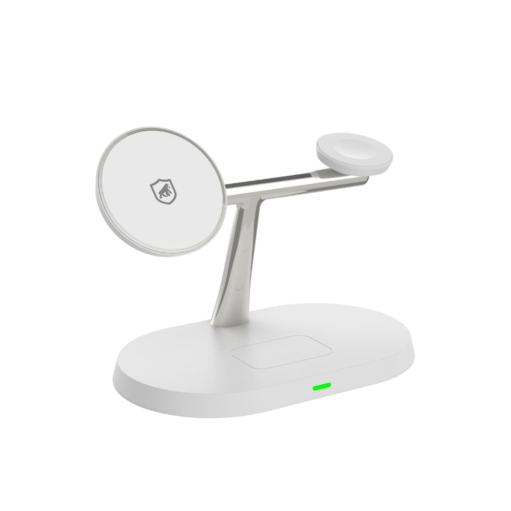 Suporte Dock Carregador Wireless 3 em 1 MagSafe 15W - Smartphone Smartwatch e Fones Branco - Gshield
