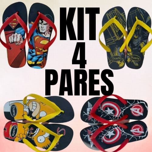 Kit 4 Pares de Chinelo Juvenil Masculino Promocao