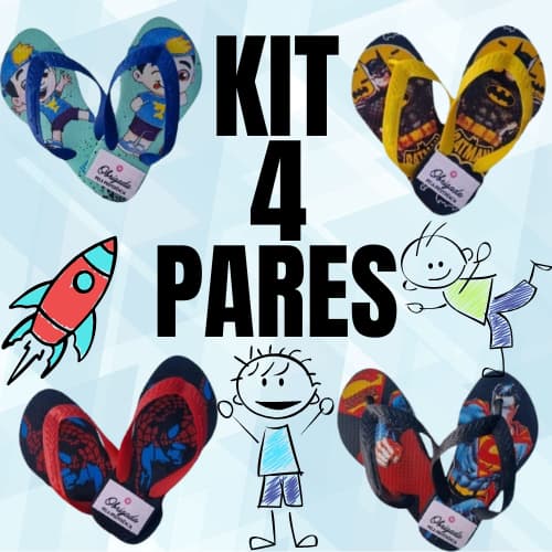 Kit 4 Pares de Chinelo Masculino Infantil SORTIDOS Menino Promocao