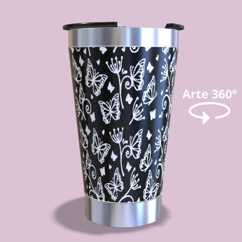 COPO TÉRMICO 473ML CANECA 709ML ARTE 360º GRAUS COPO INTEIRO TEMA: BORBOLETA OU FLORES