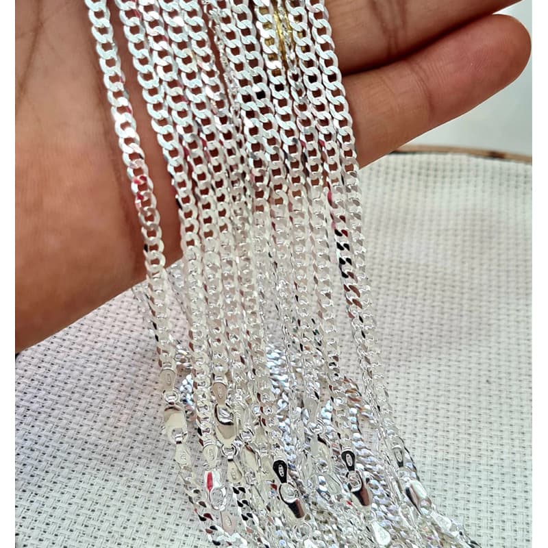 kit 5 correntes 1x1 banhada prata 925 escama 60cm 4mm fecho gaveta