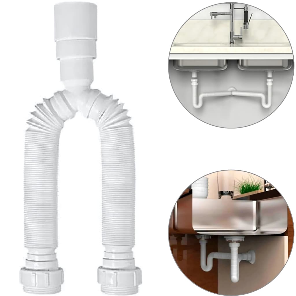 Sifão Duplo Extensivel Sanfonado Flexível Resistente Pia, Tanque, Cozinha e Lavanderia Delflex