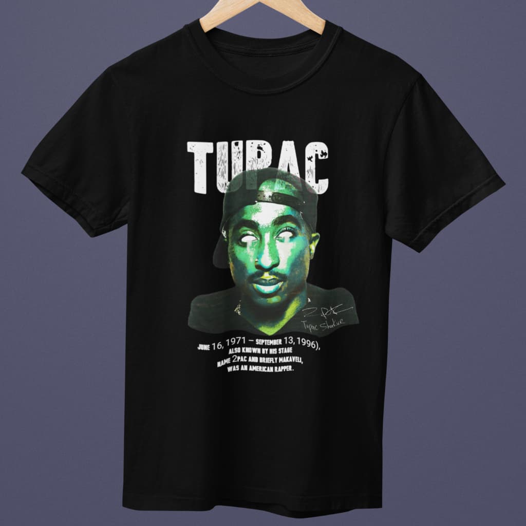 Camiseta Oversized Tupac Shakur Streetwear Preta 100% Algodão