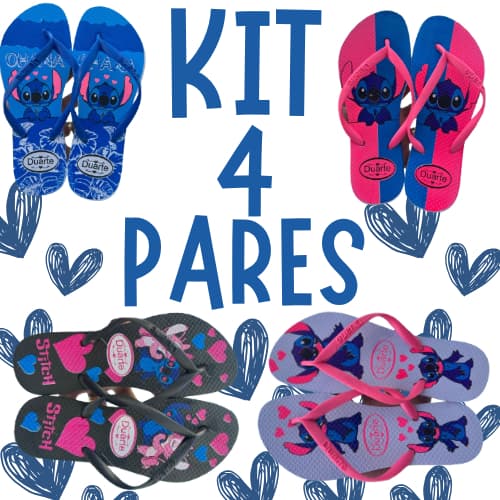 Kit 4 Pares de Chinelo Feminino Stich SORTIDOS Numerações Combinadas Promocao
