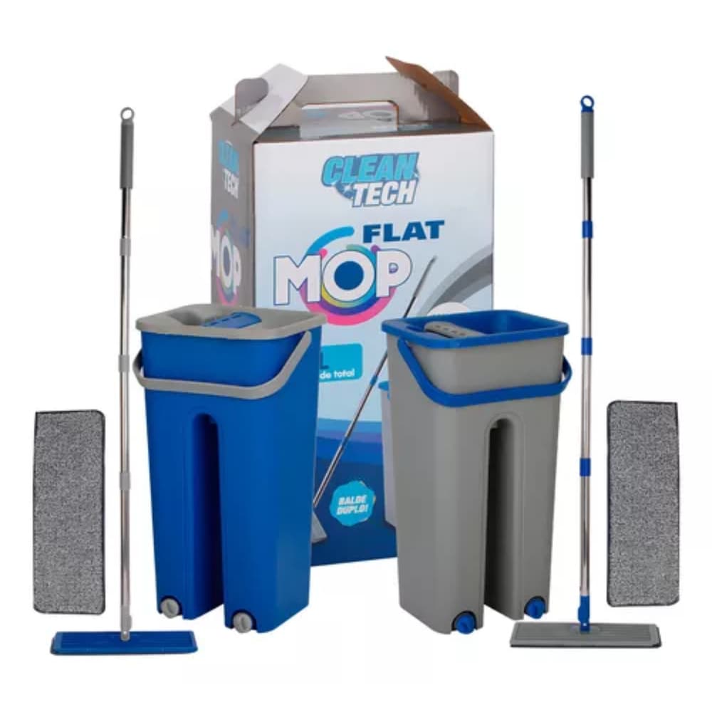 Mop Flat Rodo Inox Lava e Seca com Balde e Refil de Microfibra | Cores Sortidas | Prático | Limpeza