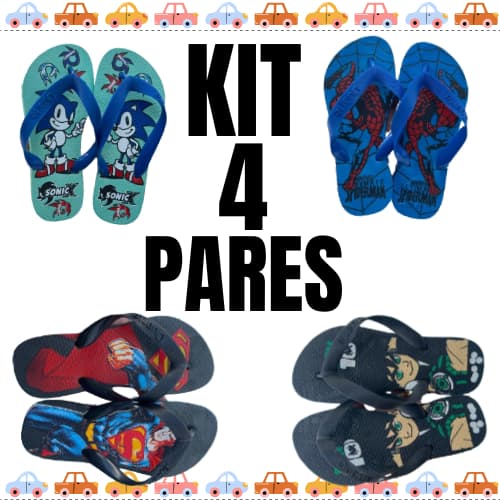 Leve Mais por Menos Kit 4 Pares de Chinelo Infantil Menino Numerações Combinadas Barato
