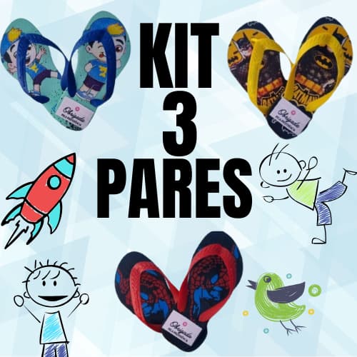 Kit 3 Pares de Chinelo Masculino Infantil SORTIDOS Menino Mais Vendidos