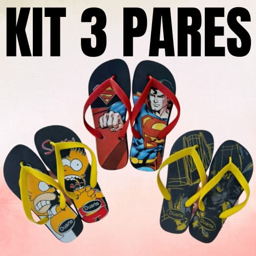Kit 3 Pares de Chinelo Sandalia Juvenil Masculino Personagens Promocao