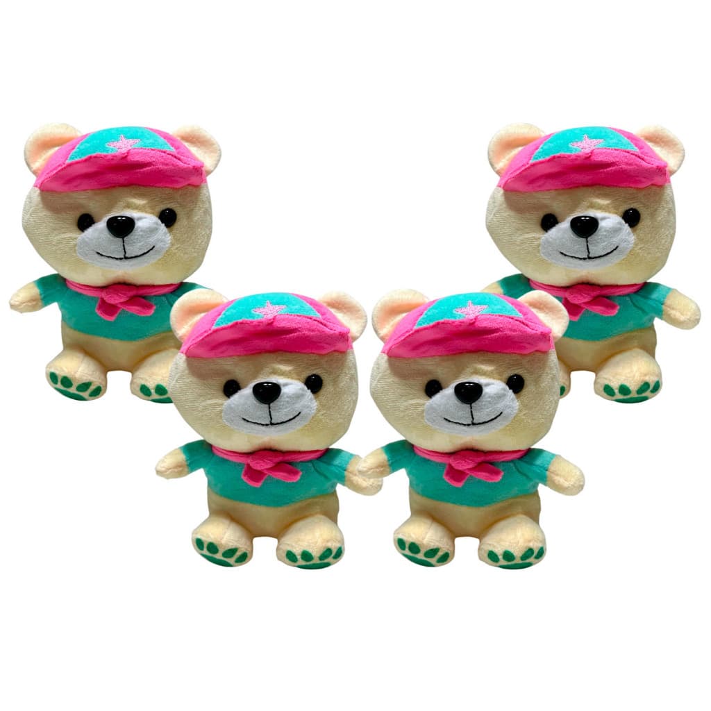Kit 4 Urso De Pelucia Com Roupinha E Bone Infantil Cesta Nicho Lembrancinha Infantil Fofo - 19cm