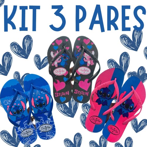 Kit 3 Pares de chinelo Feminino Stich Barato Promocao