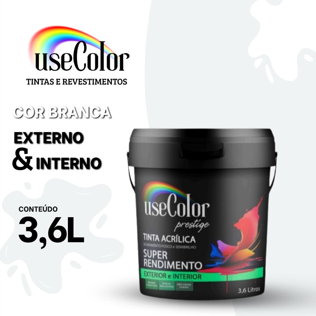 Tinta Acrílica 3,6L Premium Látex Branca Super Rendimento Máxima Cobertura Multiuso Usecolor