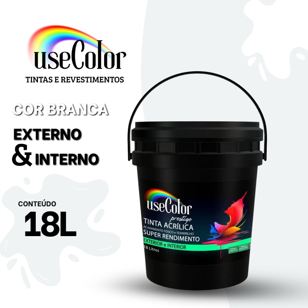 Tinta Látex Acrílico Linha Prestige Tipo Premium 18L Cor Branca Super rendimento Máxima cobertura Multiuso Usecolor