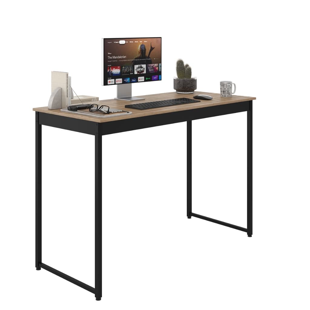 Escrivaninha Mesa de Escritório Home Office 105cm Industrial Pés Preto Tampo de Madeira ShoopMaga